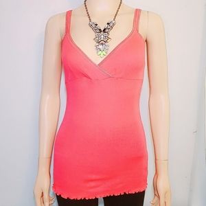 #H Coral V Neck Tank Top Blouse Small Medium